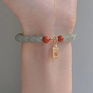 Chinese Characters Pendant Gemstone Bead Bracelet