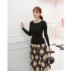 Band-waist Floral Pattern Midi Skirt