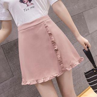 Ruffle Trim Plain A-line Skirt