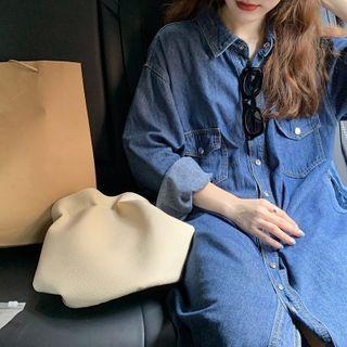 Long-sleeve Midi Denim Shirt Dress As Shown In Figure - One Size