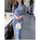 Long Sleeve Side-slit Knit Qipao Dress