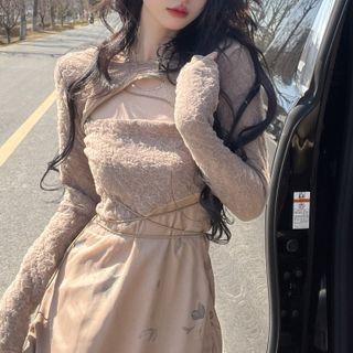 Spaghetti Strap Midi A-line Dress / Crop Top
