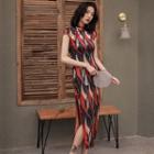 Cap-sleeve Printed Midi Qipao