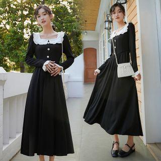 Ruffled Bell-sleeve Maxi A-line Dress