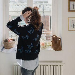 Banana-jacquard Woolen Cardigan