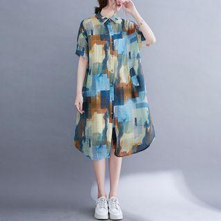 Short-sleeve Geometric Print Shirtdress