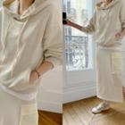 Set: Loose-fit Hoodie + Flap-pocket Long Skirt Oatmeal - One Size
