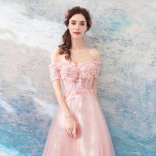 Off-shoulder Crochet Evening Gown