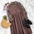 Long-sleeve Plaid Shirt / Sleeveless Midi Dress