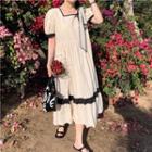 Short-sleeve Square-neck Contrast Trim Dress