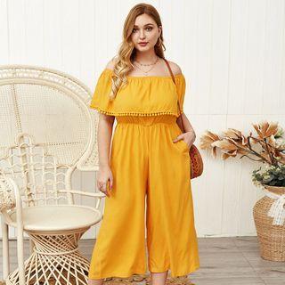 Plus Size Off-shoulder Cropped Wide-leg Jumpsuit