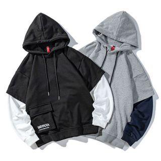 Mock Two-piece Pocket Detail Hoodie