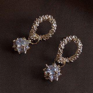 Rhinestone Alloy Dangle Earring A888 - 1 Pair - Gold & White - One Size