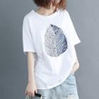Elbow-sleeve Leaf Print T-shirt White - One Size