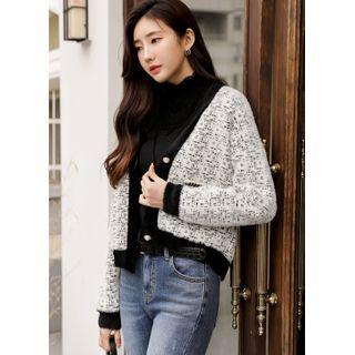 Flap-detail Faux-pearl Button Cardigan
