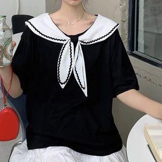 Sailor-collar Short-sleeve Oversized Top