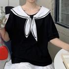 Sailor-collar Short-sleeve Oversized Top