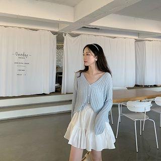 Set: Plain V-neck Cardigan + Mini A-line Skirt