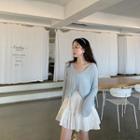 Set: Plain V-neck Cardigan + Mini A-line Skirt