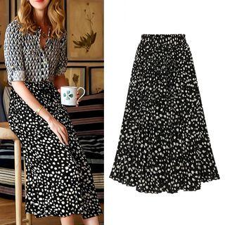 Patterned Pleated A-line Midi Skirt