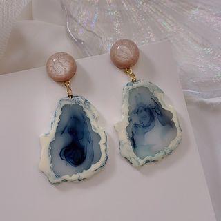 Wave Print Drop Earring 1 Pair - Dark Blue & White - One Size