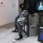 High-waist Reflective Letter Printed Cargo Pants