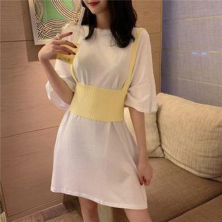 Elbow-sleeve T-shirt Dress / Knit Spaghetti Strap Top