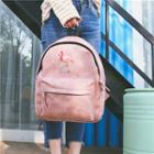 Flamingo Print Faux Leather Backpack