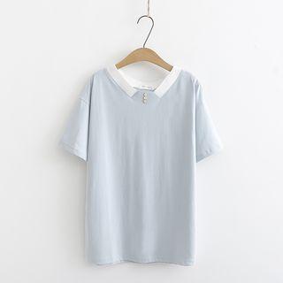 Short-sleeve Mock-collar T-shirt