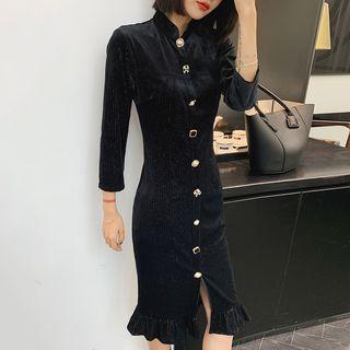 Velvet 3/4-sleeve Sheath Dress