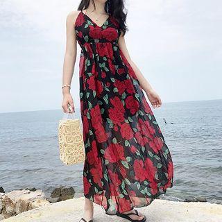 Floral Chiffon V-neck Spaghetti Strap Dress