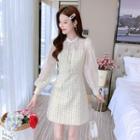 Long-sleeve Tweed Panel A-line Dress