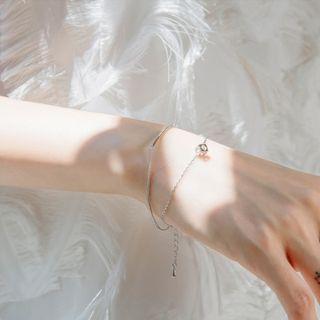 Cube Rhinestone Layered Sterling Silver Bracelet Silver - One Size