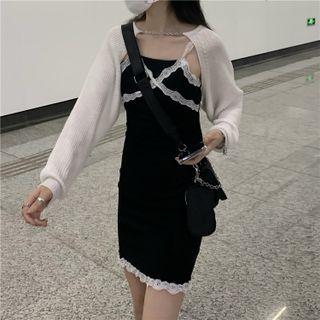 Spaghetti Strap Lace Trim Mini Dress / Shrug
