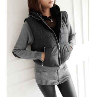 Mock Two-piece Padded Jacket Black - One Size