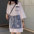 Mock Two-piece 3/4-sleeve Printed T-shirt As Shown In Figure - One Size