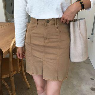 Slit Fringe-hem H-line Skirt