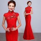Embroidered Cap Sleeve Mermaid Qipao