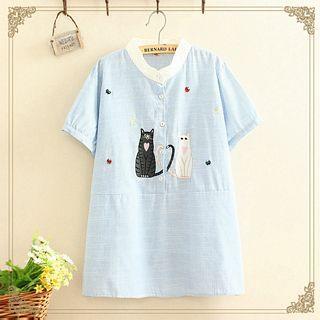 Short Sleeve Cat Printed Tee One Size