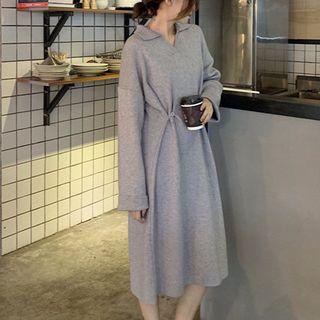 V-neck Polo Midi Sweater Dress