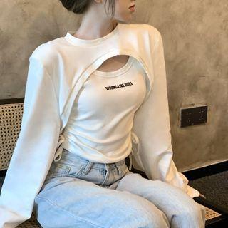 Set: Long-sleeve Shrug + Lettering Tank Top