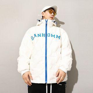 Lettering Hooded Zip-up Down Jacket