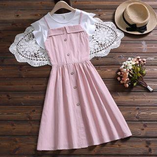 Cap-sleeve Mock Two-piece A-line Dress