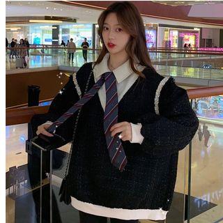 Mock Two Piece Sweatshirt Black - One Size