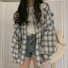 Long-sleeve Plaid Button-up Loose Fit Shirt