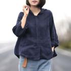 Hooded Buttoned Linen Blouse