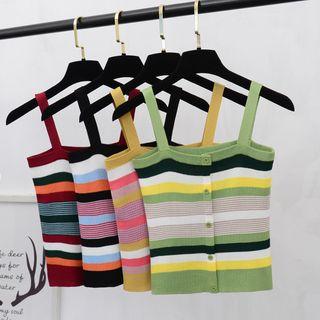 Striped Buttoned Knit Camisole Top