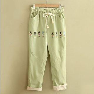 Soldier Embroidered Drawstring Waist Pants