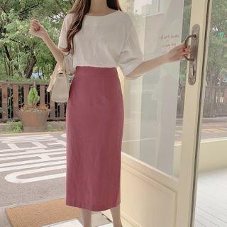 Puff-sleeve Cropped Blouse / Midi Skirt
