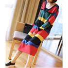 Striped V-neck Midi Sweater Dress